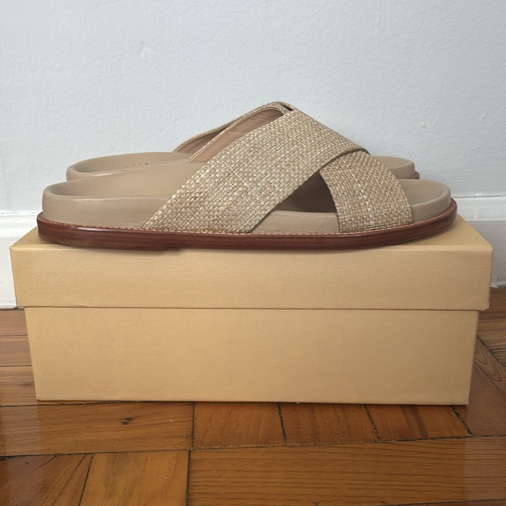 Porte & Paire Tan Straw Slides | Sz 41